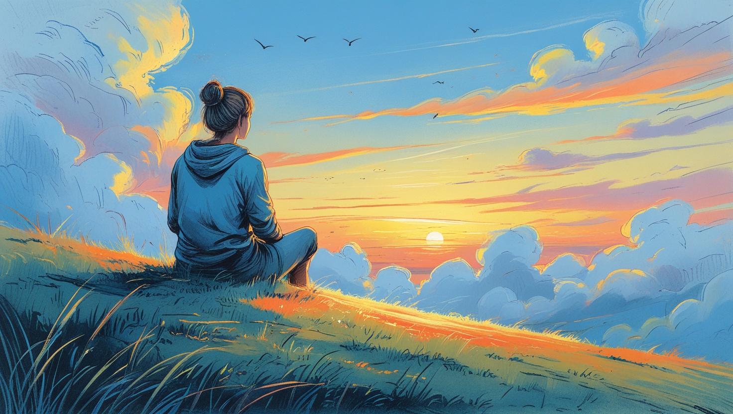 Woman watching a sunset alone, symbolizing reflection and the journey to forgive yourself