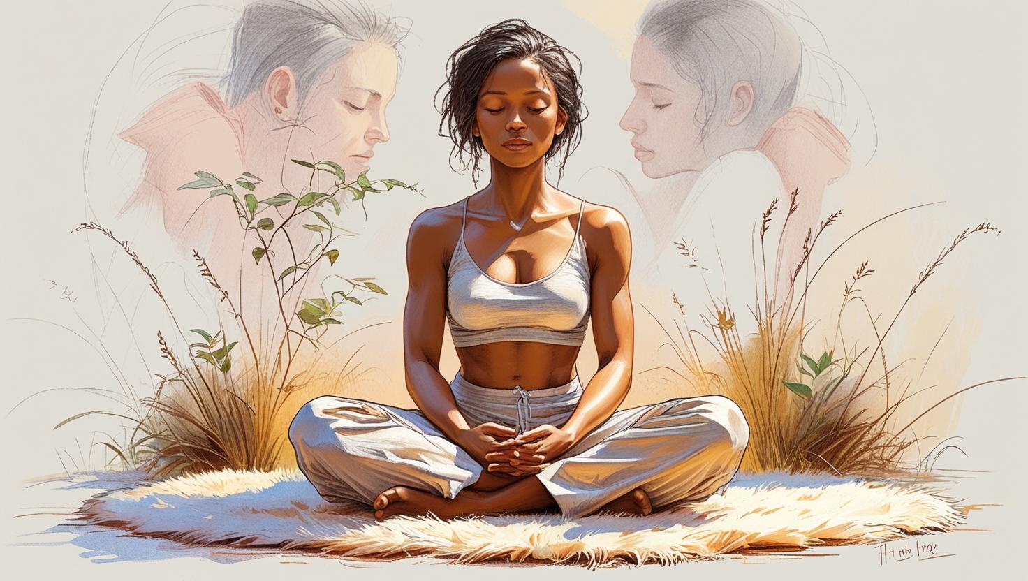 Woman meditating in nature, reflecting on fixing others and choosing self-healing instead