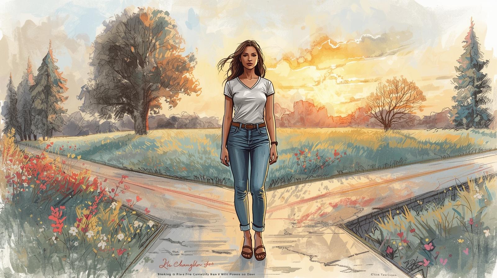Woman standing at a crossroads reflecting on her fixer role