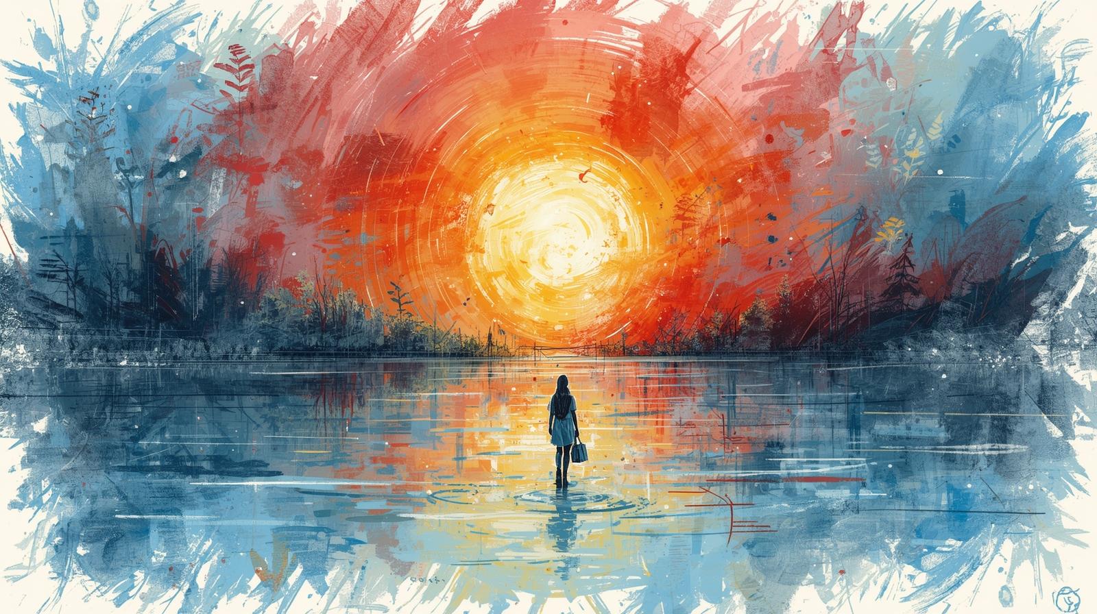 Woman standing in front of glowing sun symbolizing healing and self-forgiveness