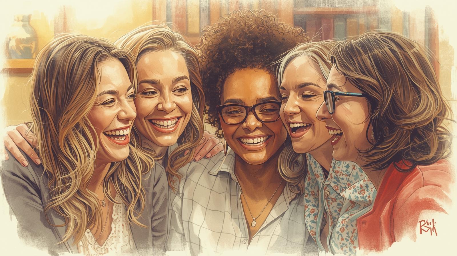 How Women hide Their power in humor 1 Women laughing together, enjoying humor and friendship