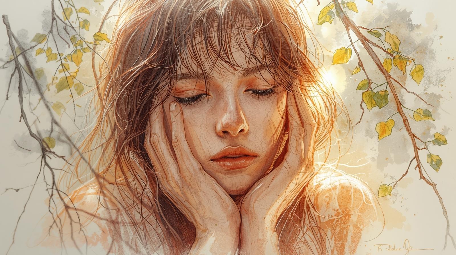 Peaceful woman with closed eyes symbolizing softness, healing, and affirmations for inner strength