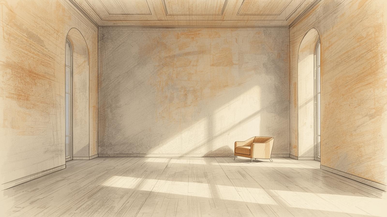 The psychology of echoes in empty spaces: How quiet architecture, acoustics, and the mind shape inner calm 1 Sunlit empty room with a single armchair, soft shadows, and gentle echoes that settle into silence and calm away from city noise.