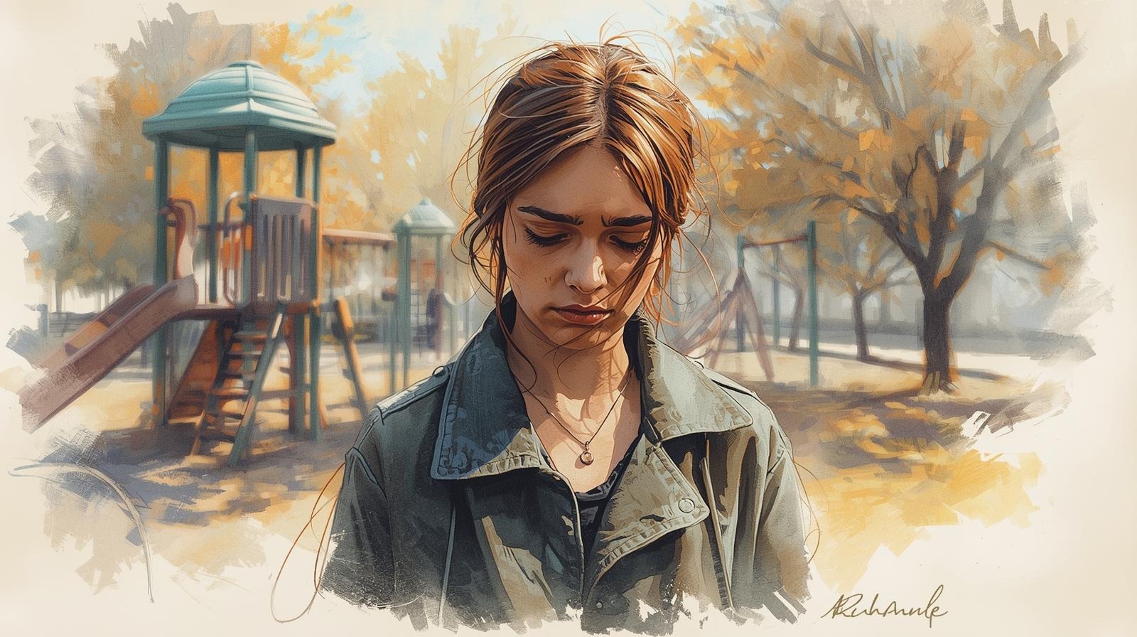 Sad young woman at a playground, symbolizing the pain of being chosen last in relationships
