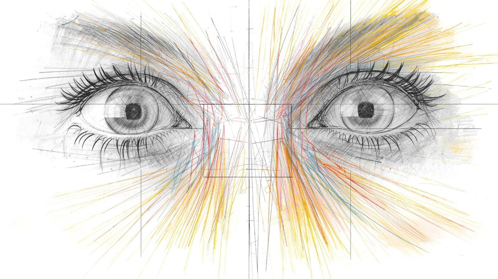 How to stop mental overstimulation before it starts: A clinically-grounded, human guide to calm focus 1 Hand-drawn eyes with radiating colored lines illustrating sensory overload—visual metaphor for mental overstimulation.