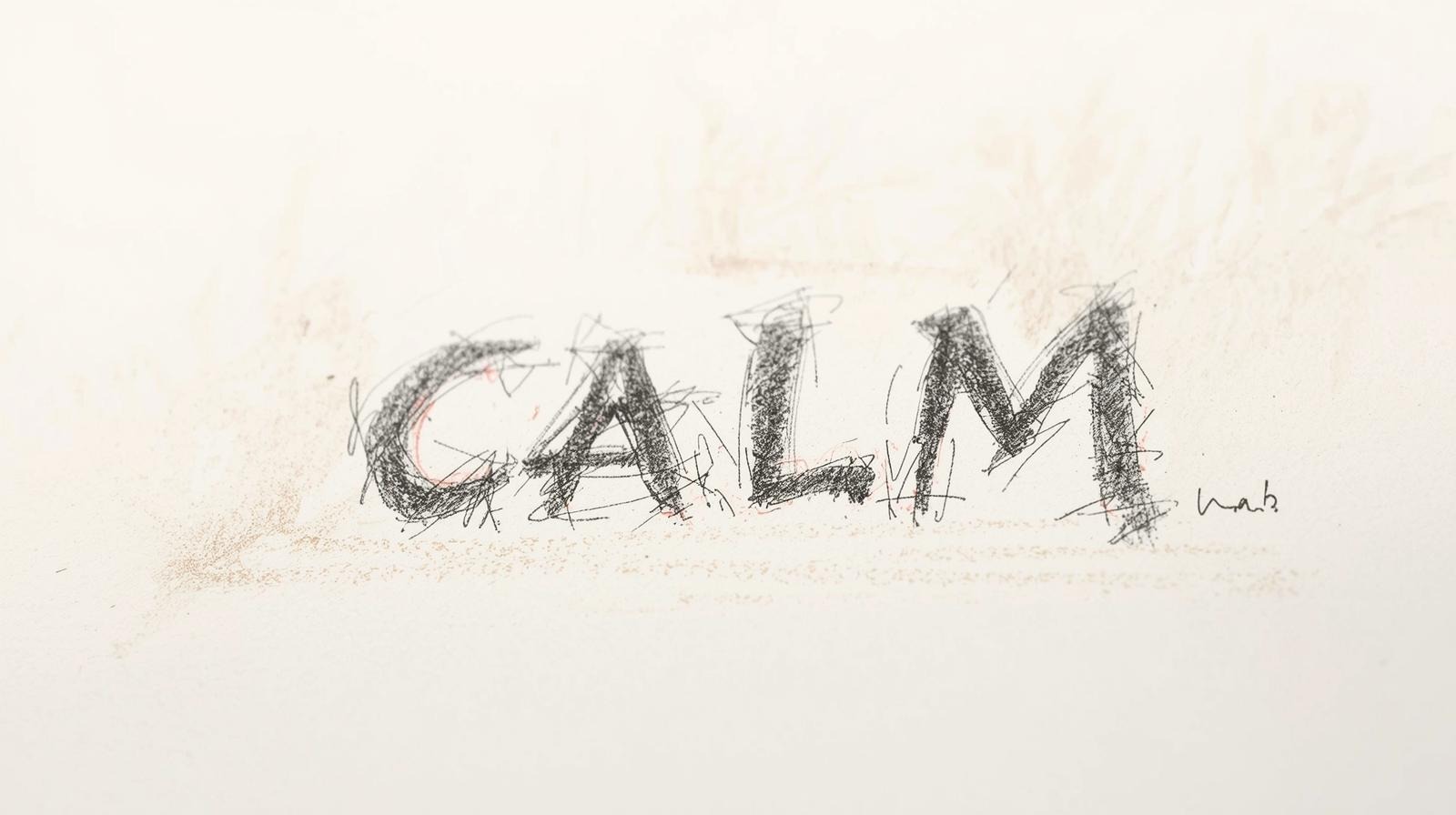 The 10-step visual sweep: Calm by what You see first 1 Hand-drawn “CALM” sketch on paper—visual sweep anchor that guides first fixation toward calm.