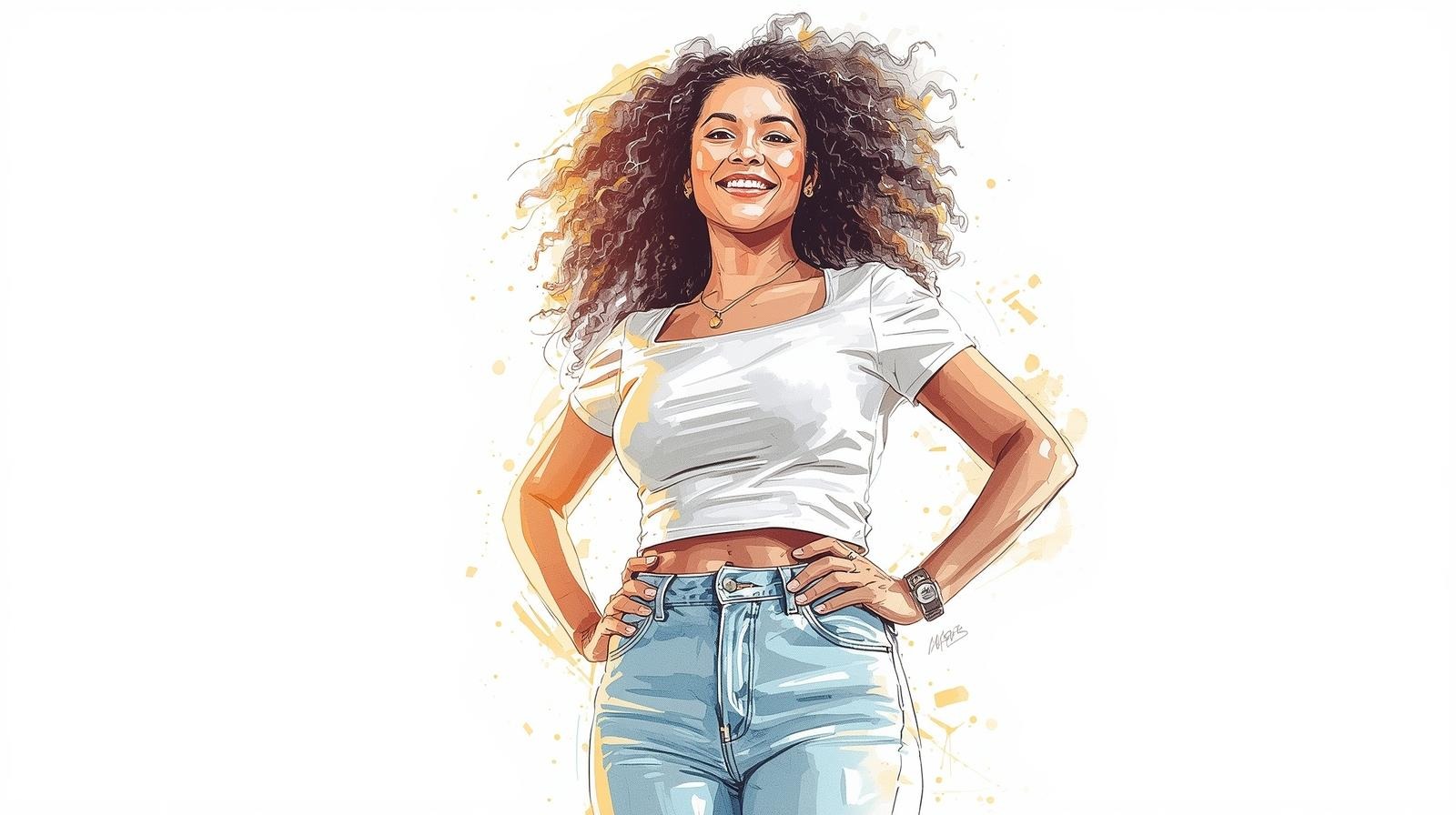 Confident smiling woman standing tall with hands on hips, embodying mantras to take up space without apologizing