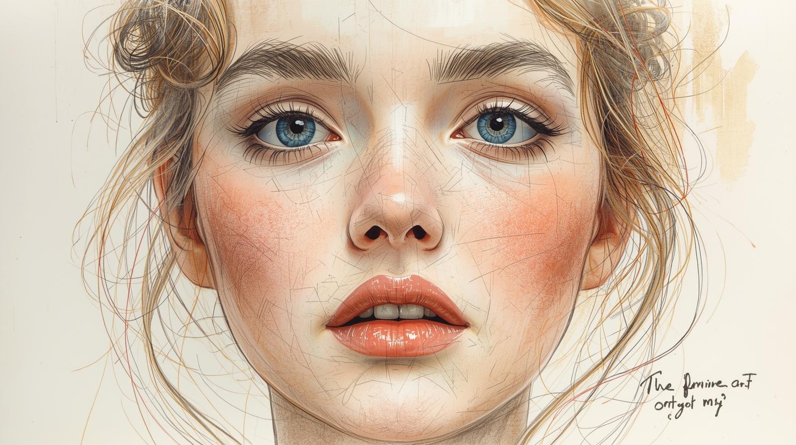 Calm close-up portrait of a young woman with blue eyes, illustrating the feminine art of not reacting.