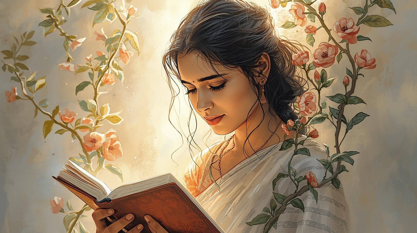 Illustration of a calm woman reading a book among soft floral vines, a gentle reminder for anyone tired of being strong.