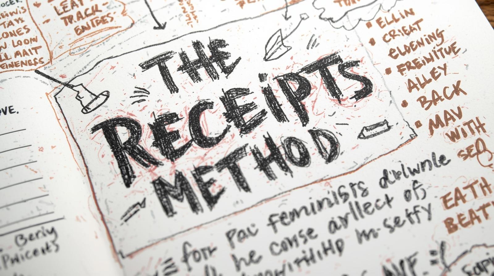 Handwritten notes with the phrase “The Receipts Method,” illustrating a practical framework for tracking real behavior over time.